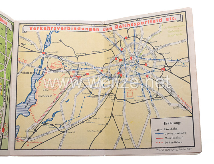 XI. Olympischen Spiele 1936 Berlin - Pharus-Stadtplan von Berlin zur Olympiade, Bild 2