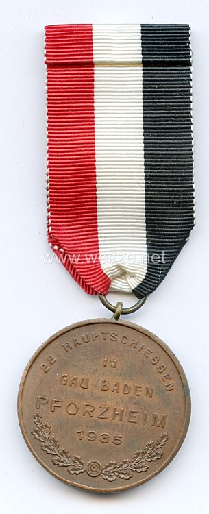 III. Reich - tragbare Siegermedaille - Reichskanzler Adolf Hitler -22. Hauptschiessen im Gau Baden Pforzheim 1935" Bild 2